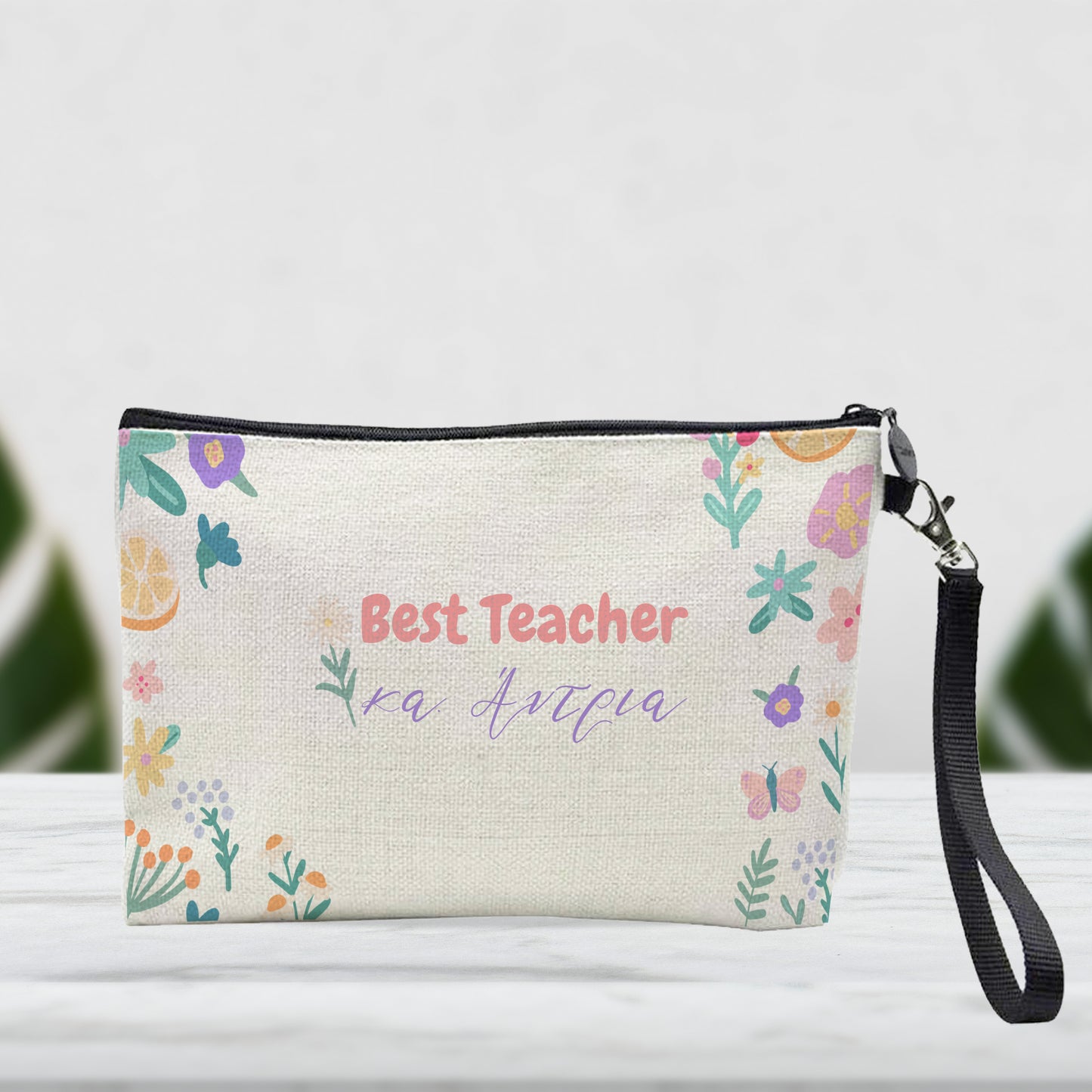 Teacher Flowers Linen Handbag/Pencil Case
