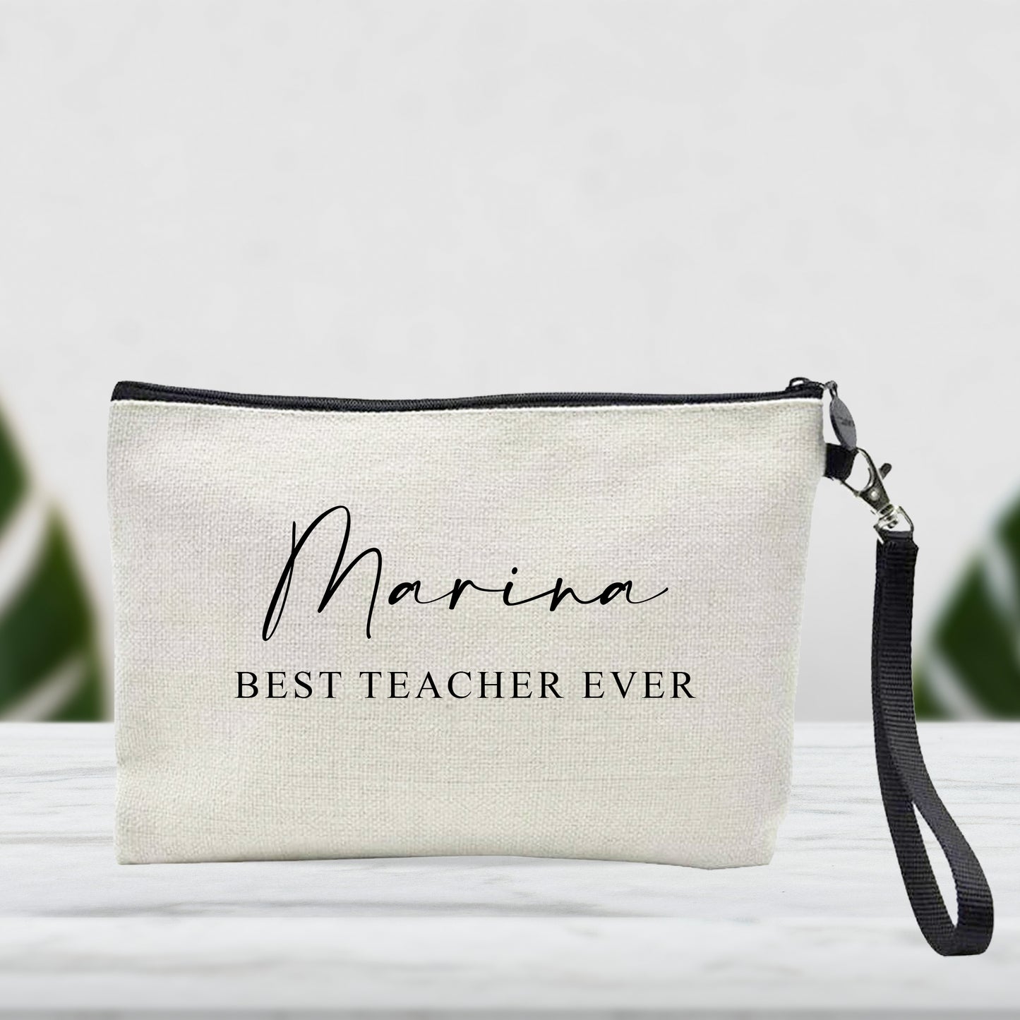 Best Teacher Ever Linen Handbag/Pencil Case