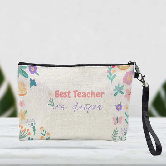 Teacher Flowers Linen Handbag/Pencil Case