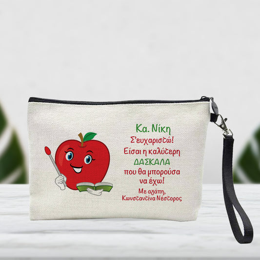 Teacher Apple Linen Handbag/Pencil Case