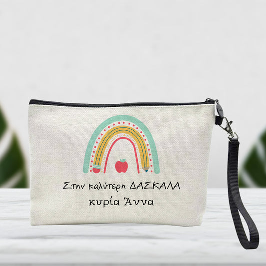 Teacher Rainbow Linen Handbag/Pencil Case