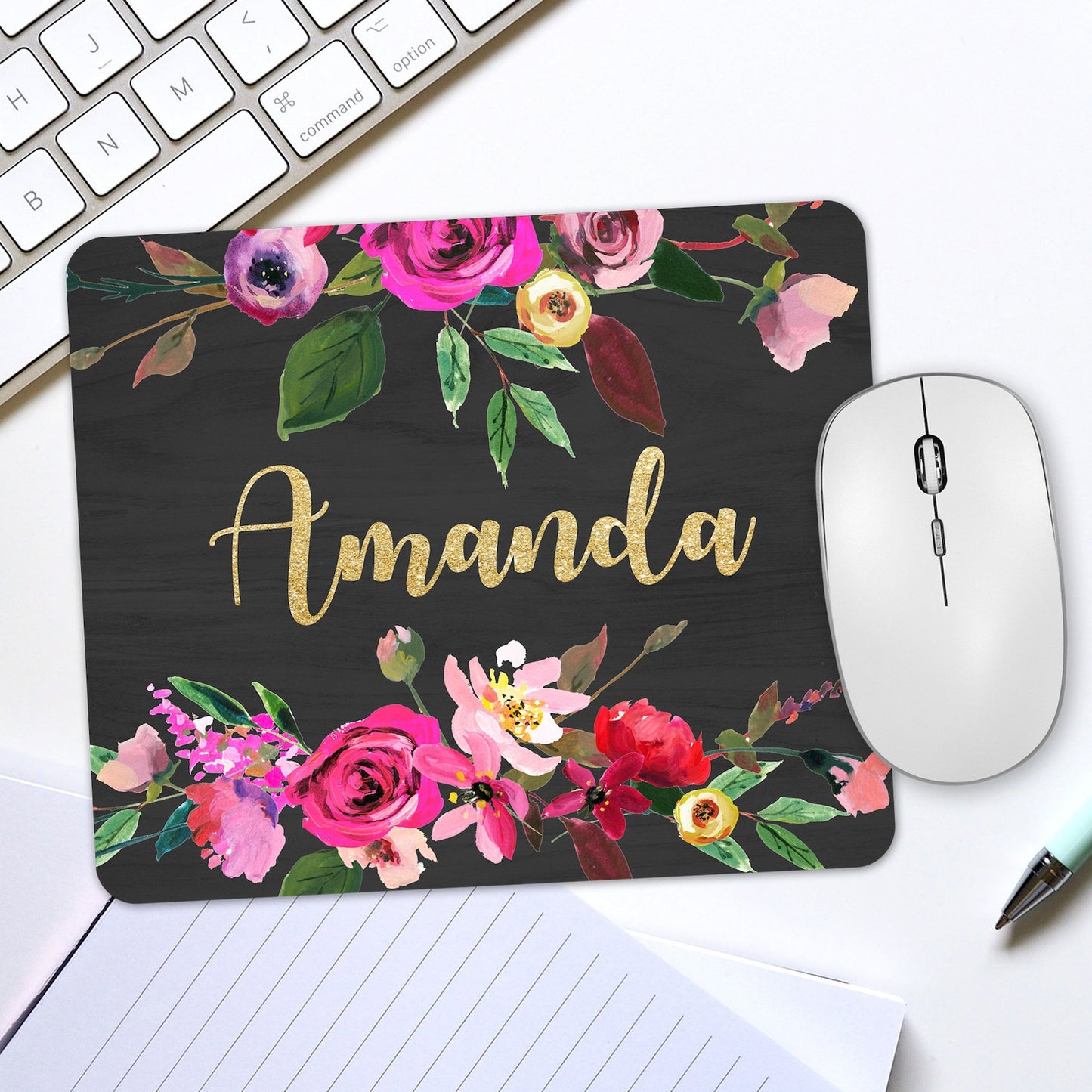 Black Floral Mousepad