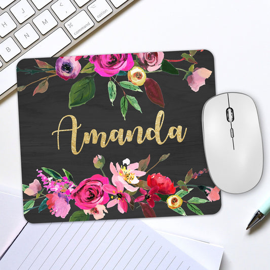 Black Floral Mousepad