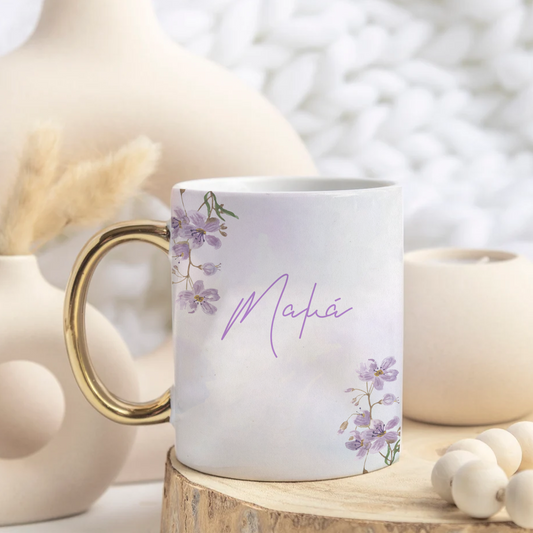 White Ceramic Mug With Gold Handle